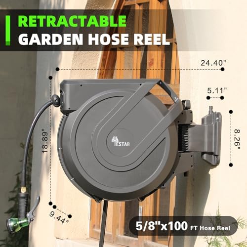 Retractable Garden Hose Reel 1/2 in x130 ft， Wall Mounted Hose Reel - Image 6