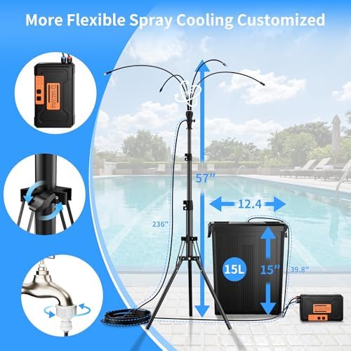 WESTTREE Standing Misters for Outside Patio, 4 Gallon Large Bucket Water Mister & Pump, 4+4 Spray Modes,Adjustable Height15FT Patio Portable Misters for Cooling Outdoor Camping Pool Backyard Garden - Image 2