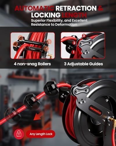 Retractable Air Hose Reel, Auto Rewind 3/8" x 65 FT Hybrid Polymer Hose - Image 6