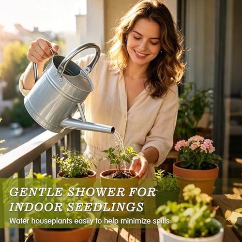 Galvanized Steel Watering Can for Outdoor&Indoor Plants，1 Gallon - Image 6