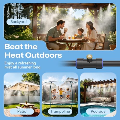 Misters for Outside Patio 75FT/23M, Pre-Assembled Misting Cooling System with 23 Brass Nozzles & 3/4" Adapter, Outdoor Mister for Backyard, Garden, Greenhouse, Chicken Coop, Dog House - Image 4