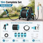 Manual Garden Hose Reel with 100 FT Water Hose & 10-Pattern Nozzle, Portable Wall Mount Reel for Outside, Anti-Kink Outdoor Storage Rack with Crank Handle 15M - Image 2