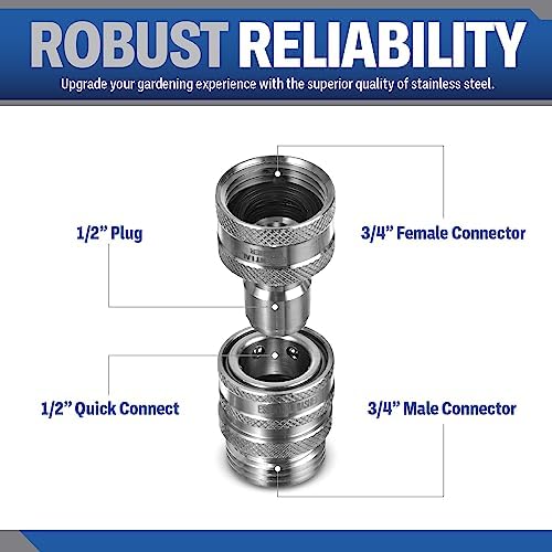 Essential Washer Stainless Steel ¾” Garden Hose Quick Connect Fittings | One Hand Operation Design | 1 Plug & 3 Coupler Set - Image 2