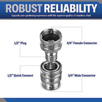 Essential Washer Stainless Steel ¾” Garden Hose Quick Connect Fittings | One Hand Operation Design | 1 Plug & 3 Coupler Set - Image 2
