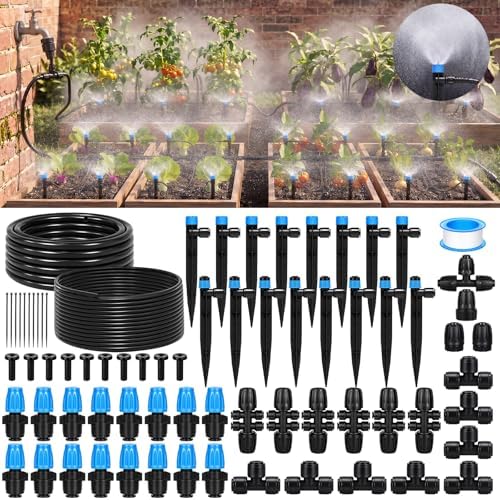 Yungyan Extra Thickened 230FT New Quick-Connect Drip Irrigation System Kit with 1/2''&1/4'' Tubing, Adjustable Drip Emitters & Misting Nozzles, DIY Automatic Irrigation Kit for Garden Greenhouse Lawn by Yungyan