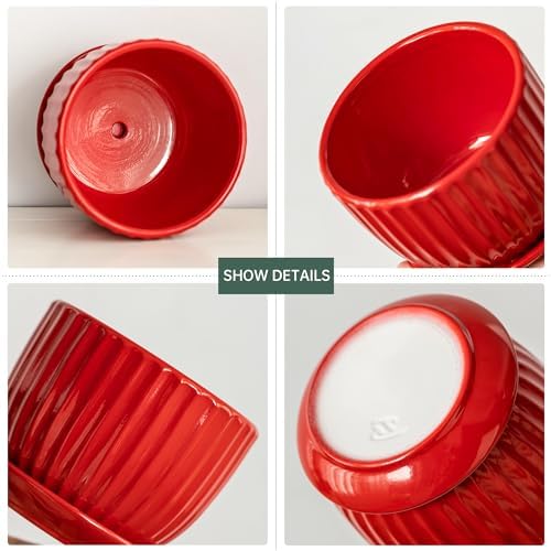 Ceramic Plant Pots Set of 3-Red Flower Pots with Drainage Holes and Saucers - Image 4