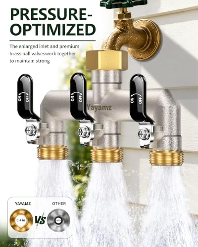 3-Way Garden Hose Splitter, Heavy-Duty Brass, 3/4" GHT, Black - Image 4