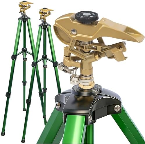 Hourleey 2 Pack Impact Sprinkler on Tripod, Rotating Water Sprinklers for Yard Lawn and Garden, Heavy Duty 360 Degree Irrigation Sprinkler with Zinc Head and 3/4" Connector for Outdoor by Hourleey