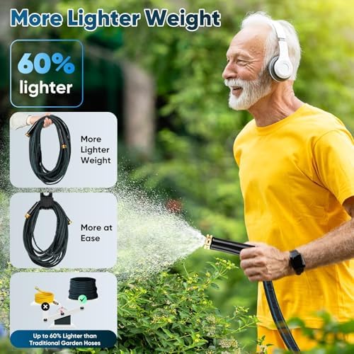 Garden Hose 100ft, Non-Expanding Water Hose, 8 Function Nozzle, Flexible Ultra-Light, Anti-Kink, Wear-Resistant, Portable, Easy Storage, Hose with 3/4 for Outdoor, Garden, Yard, Black Lake Blue - Image 3