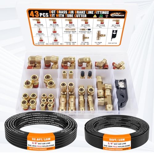 CheeMuii 43Pcs Brass DOT Air Line Fittings with 1/4" & 3/8" DOT Air Hoses - Image 2