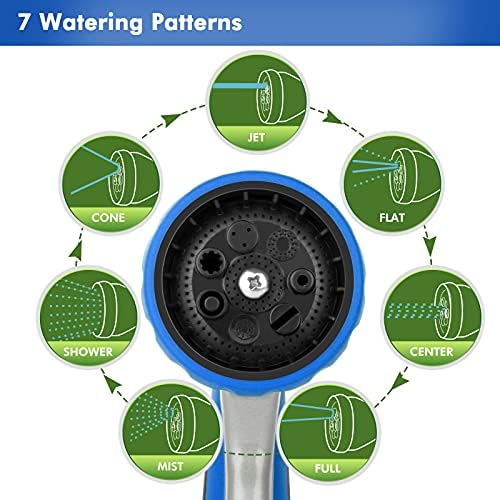 RESTMO Garden Hose Nozzle, Metal Watering Wand, Heavy Duty Garden Hose Wand with 180° Swivel Ratcheting Head, 16'' Hose Nozzle Sprayer with 7 Spray Patterns and Flow Control - Image 3
