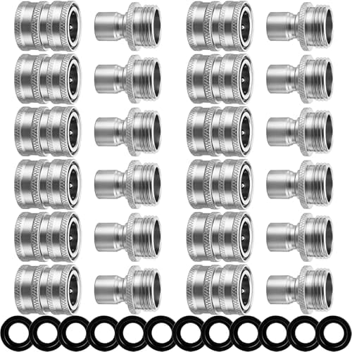 Therwen 12 Sets Garden Water Hose Quick Connector 3/4'', Silver by Therwen