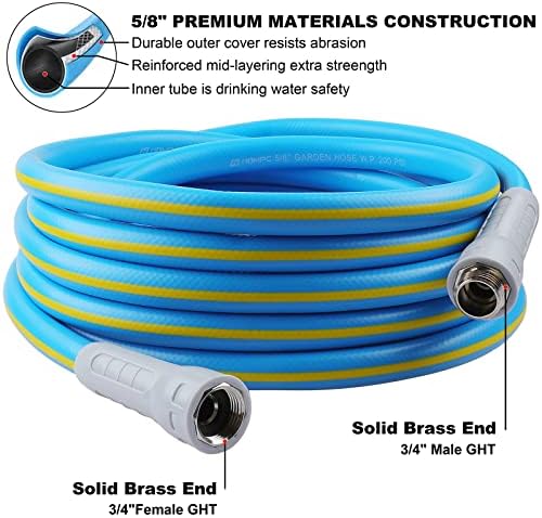 HQMPC Hose Garden Hose With 5/8 in. x 50 ft., Water Hose For Garden Lawn Watering Heavy Duty Durable Material Water Hose Solid Brass Fittings With Nozzle (BLUE) - Image 3