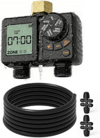 MIXC 25FT 1/2Inch Drip Irrigation Tubing Kit + MIXC Rechargeable 2-Zone Water Timer by MIXC