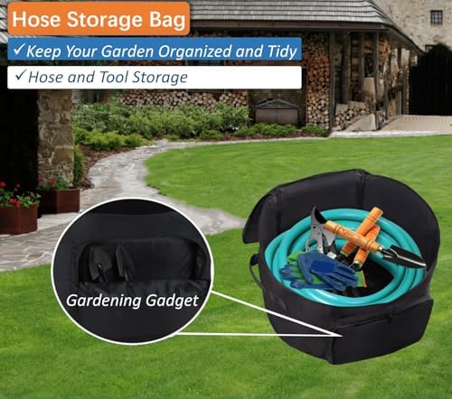 Garden Hose Holder Standing Bag, Water Hose Holder Pot Bag for Outside, with Hose Entry Hole; Drainage & Breathable Holes; Small Tool Storage Pocket (black) - Image 3