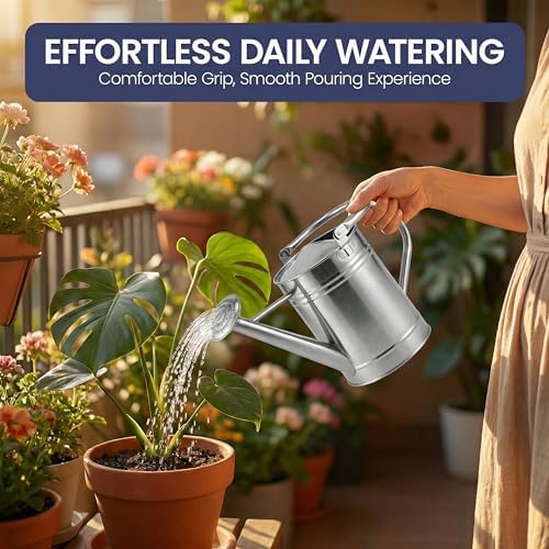 Gardenised 1-Gallon Steel Watering Can with Precision Long Spout for Controlled and Shower Watering Ideal for Indoor & Outdoor Plants Flowers & Houseplants, Silver - Image 5