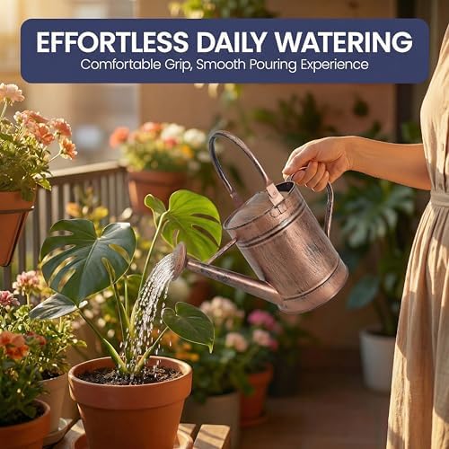 Gardenised 1-Gallon Steel Watering Can with Precision Long Spout for Controlled and Shower Watering Ideal for Indoor & Outdoor Plants Flowers & Houseplants, Copper - Image 5