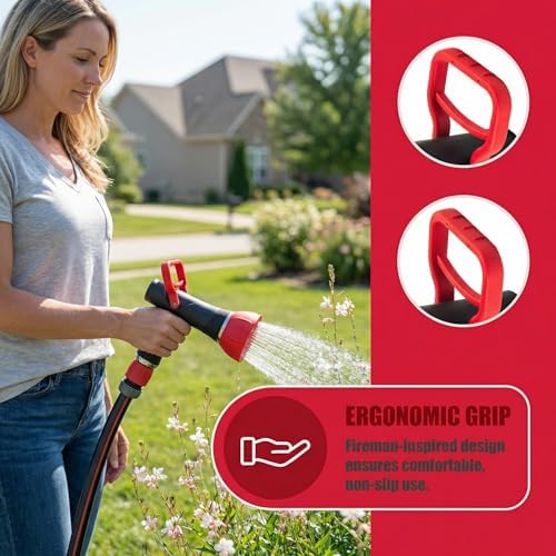 Garden Hose Nozzle, Heavy-Duty Metal Spray Nozzle, Multi-Pattern Water Sprayer for Garden, Lawn, Car Wash (Straight Handle Type) - Image 2