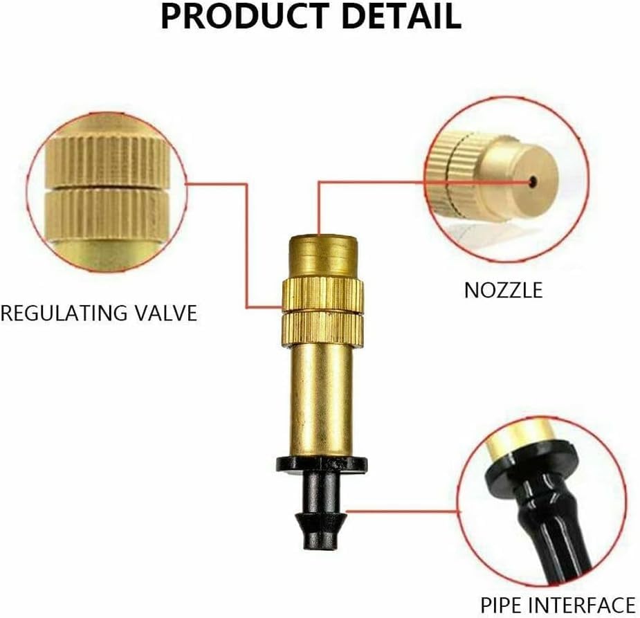 Adjustable Copper Atomizing Nozzles,Brass Spray Nozzle,Low Pressure atomizing Sprayer, Spray Nozzle for Outdoor Cooling Spray System 20pcs Brass Nozzle + Single Barb - Image 2