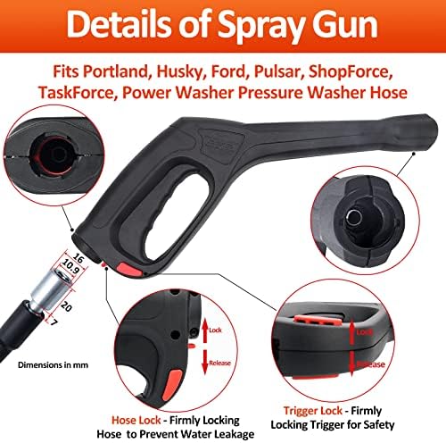 Bear Force Replacement Pressure Washer Spray Gun with Turbo Nozzle & 5 Spray Nozzle Tips, Compatible with Portland Husky Ford Pulsar ShopForce Taskforce Powerwasher - Image 3