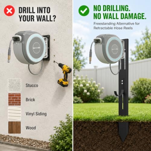 Retractable Garden Hose Reel Mounting Post with Adjustable Removable Hook - Image 2