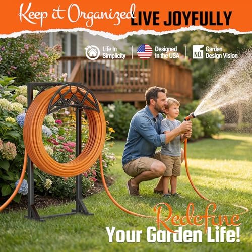 2 Pack Garden Hose Holder, Heavy-Duty Metal Stand with Stable Base & 2 Tool Hooks, Freestanding Storage Rack for Outside, Holds 150ft – Hose Holders for Yard & Lawn - Image 3