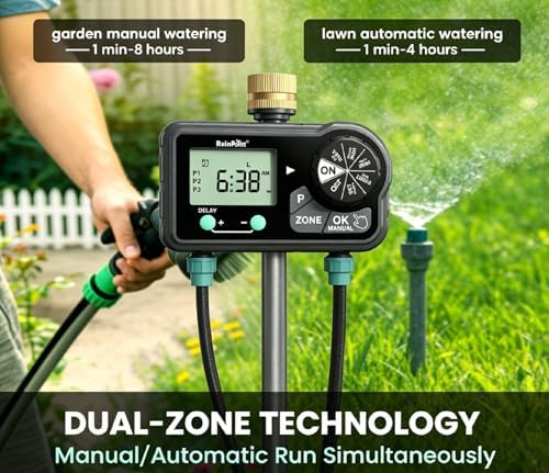 RAINPOINT 2 Zone Water Sprinkler Timer, Digital Programmable Irrigation Timer with Rain Delay & Manual Mode, Automatic Watering Controller for Lawn, Yard & Soaker Hose - Image 3