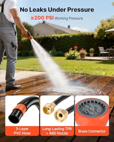 VEVOR Retractable Garden Hose Reel, 1/2 in x 130 ft, Wall Mounted Hose Reel with 9-Function Sprayer Nozzle and 180° Swivel Bracket, Any Length Lock, Automatic Slow Rewind System, for Garden Watering - Image 5