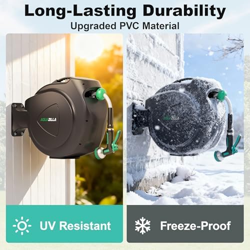 Retractable Garden Hose Reel - 5/8 in x 100 ft Automatic Wall Mount Heavy Duty Automatic Water Hose Reel with 9 Patterns Nozzle, Kink-Resistant Hose, 180° Swivel, Auto-Lock for Outdoor Watering - Image 3