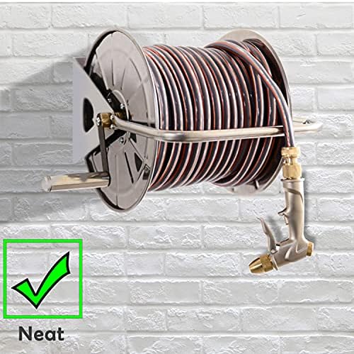 Stainless Steel Garden Hose Reel Heavy Duty,Stainless Steel Hand Crank Hose Reel,Metal Hose Reel,Wall/Floor Mounted Metal Water Hose Reel Retractable for Yard, Lawn, Farm,Patio - Image 2