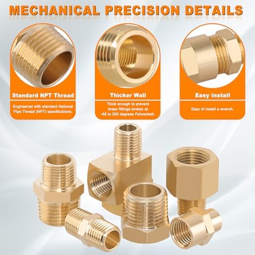 68PCS Brass Pipe Fitting & Adapters Assortment for Air/Fuel/Water/Oil Hose - Image 5
