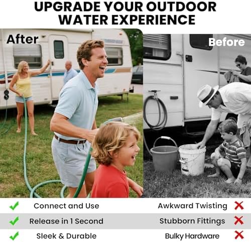 All-Metal RV Quick Connect Spray Port with G1/2" & GHT 3/4" Adapters, Exterior Water Hookup for Camper & Trailer, Stainless Steel Quick Connector, Magnetic Dustproof Cover, Rust & UV Resistant (Black) - Image 3
