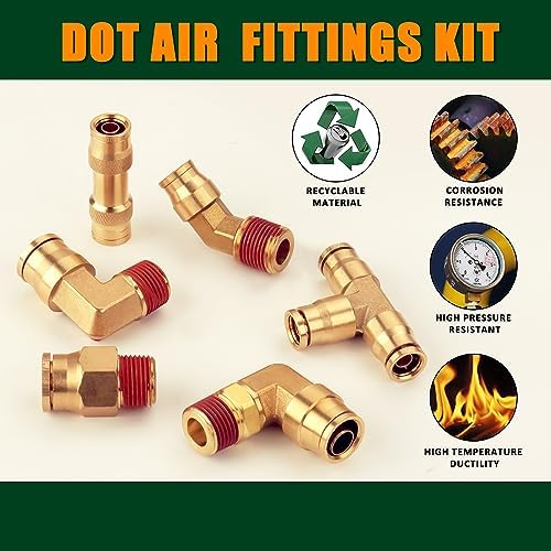 37Pcs Brass DOT Air Brake Line Fittings Kit,1/4" 3/8" 1/2" NPT - Image 3