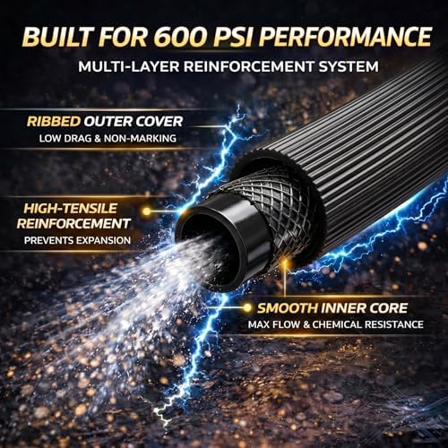 Garden Rubber Hose 3/8"ID x 50ft PVC Spray Reinforced Hose, Black, 600 Psi - Image 3