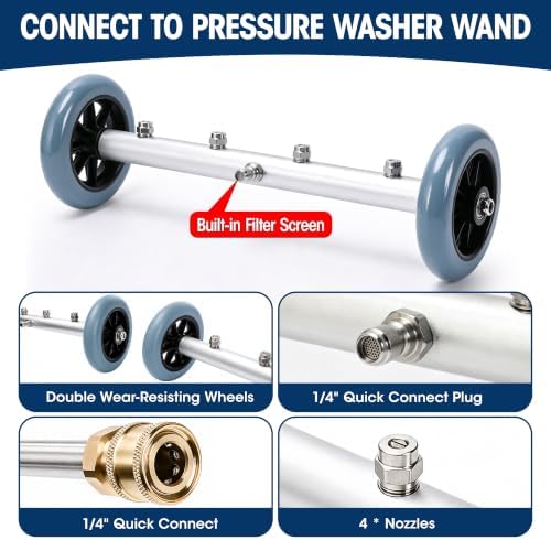 16 Inch Undercarriage Pressure Washer Attachment, Pressure Washer Undercarriage Cleaner, Under Car Washer Attachment with 3 Extension Wand, 4000 PSI - Image 4