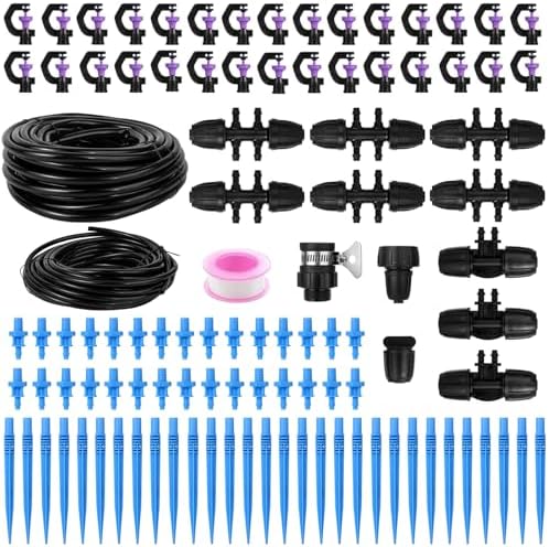 Drip Irrigation System Kit - Automatic Garden Watering System with G-Type 360° Rotating Micro Sprinkler Heads & 50FT 8/11mm & 33FT 4/6mm Irrigation Tubing for Garden, Lawn, Greenhouse, Yard, Plant by Moocci