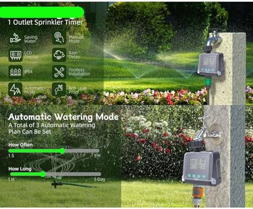 Sprinkler Timer, Programmable 1 Outlet Rain Delay Manual Mode Water Hose Timer, Irrigation System with Digital Display and Connectors for Yard Lawn Patio - Image 4
