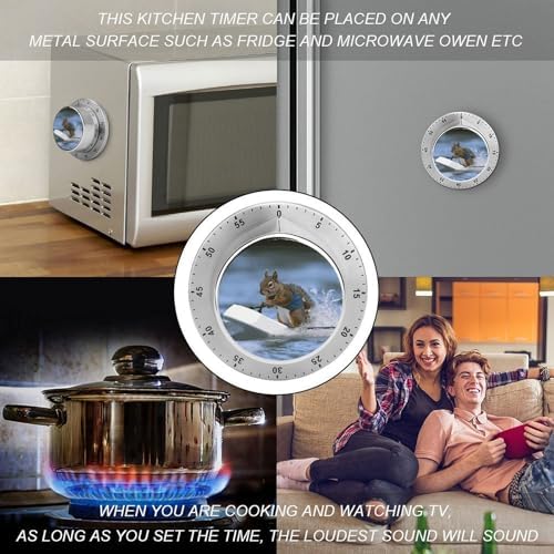Water Skiing Squirrel Digital Timer for Kids Stainless Steel Mechanical Kitchen Timer Sleek Cooking Timer 60 Minute Cute Countdown Timer for Baking Cooking Home Kitchen Gift - Image 4