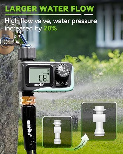 2 Way Hose Splitter with Sprinkler Timer - Dual Programmable Water Timer, Automatic Irrigation System, Anti-Leak Outdoor Faucet Connector for Lawn & Garden - Image 4