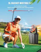 Ausic 9L Bucket Portable Misting Fan for Outdoors Patios, 30000mAh Rechargeable Battery Operated Camping Fan, 3 Strong Winds, 3 Large Spray Outlets, for Fishing/Travel/Garden Party/Golf/Tent/Office - Image 3