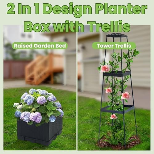 2 Pack Raised Garden Bed Tomato Planter with Trellis - 45" Self Watering Planters Box with Trapezoidal Trellis for Climbing Plants Vegetables Flowers - Tomato Cages for Greenhouse Indoor Outdoor - Image 5
