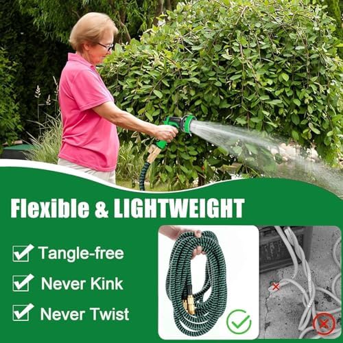 100 ft Expandable Garden Hose - Kink Free Flexible Water Hose with Thumb-Controlled 10-Function Nozzle, 3/4 Solid Connectors, Durable 3750D Fabric, 4-Layer Latex Core - Image 5
