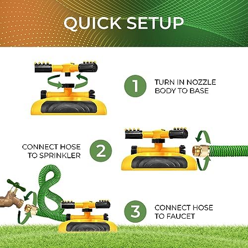 Joeys Garden Rotating Lawn Sprinkler for Yard & Kids, 360° Coverage, Yellow - Image 2