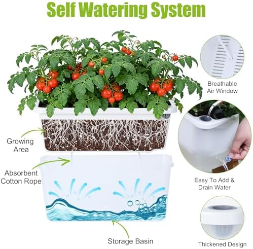 Oliz Window Box Planter 4 Packs, 14 Inches Rectangle Flower Pots with Breathable Drainage Holes, Pots for Vegetables, Herbs, Flowers, Garden Windowsill Balcony (Translucent White) - Image 3