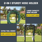Kesfitt Garden Hose Holder Stand with 4 Spikes & 2 Tool Hooks, Detachable Heavy Duty Metal Freestanding Hose Reel Outdoor Organizer for Lawn Yard Water Storage Rack - Image 2