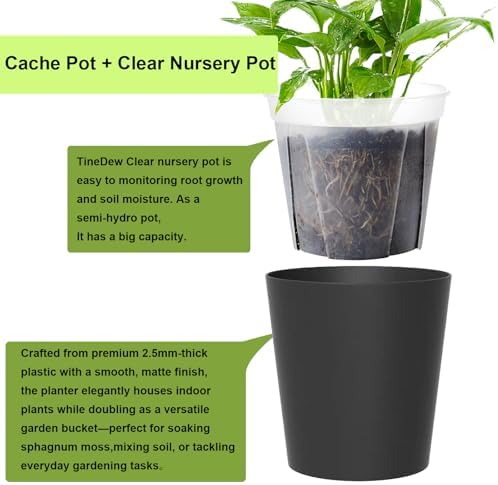 6 inch self Watering Pot with Clear Nursery Pot Inside,Black,6pack - Image 2
