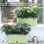 Oliz Window Box Planter 4 Packs, 14 Inches Rectangle Flower Pots with Breathable Drainage Holes, Pots for Vegetables, Herbs, Flowers, Garden Windowsill Balcony (Green & Grey) - Image 3