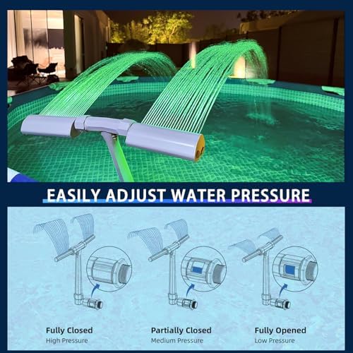 2026 Upgrade Pool Fountain for Inground/Above Ground Pools, 16-Colors 12 Modes LED Lights, Dual Spray 360° Adjustable Pool Sprinkler Waterfall Fountain, Tool-Free Installation Water Cooler - Image 5