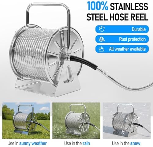 SPECILITE Stainless Steel Garden Hose Reel with 100FT Drinking Water Hose - Image 2