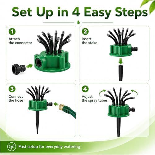 360° Coverage Precision Garden Irrigation Sprinkler, Large Area Coverage Water Saving Irrigation Sprinkler with Spike Base for Yard Lawn Roof Cooling Gardening (4 Pcs) - Image 6